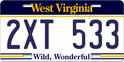 WV license plate 2XT533
