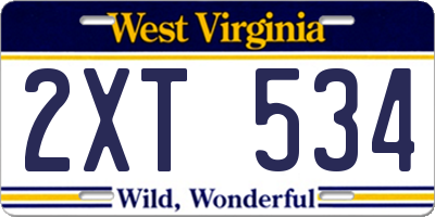 WV license plate 2XT534