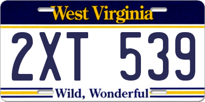 WV license plate 2XT539
