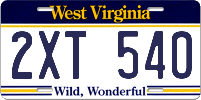WV license plate 2XT540