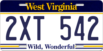 WV license plate 2XT542