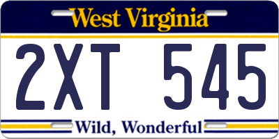 WV license plate 2XT545