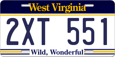 WV license plate 2XT551