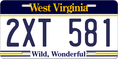 WV license plate 2XT581