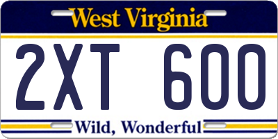 WV license plate 2XT600