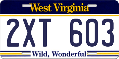 WV license plate 2XT603
