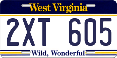 WV license plate 2XT605
