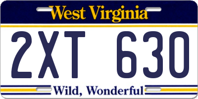 WV license plate 2XT630