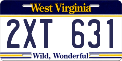 WV license plate 2XT631
