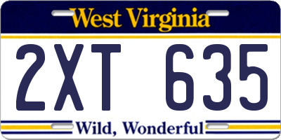 WV license plate 2XT635