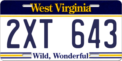 WV license plate 2XT643
