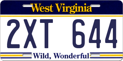 WV license plate 2XT644