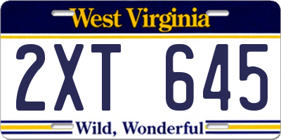 WV license plate 2XT645