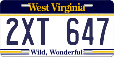 WV license plate 2XT647