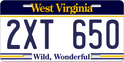 WV license plate 2XT650