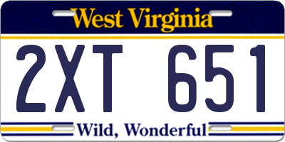 WV license plate 2XT651