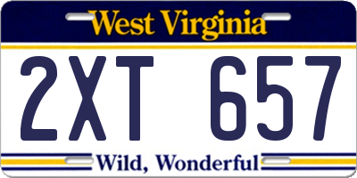 WV license plate 2XT657