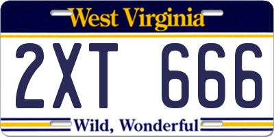 WV license plate 2XT666