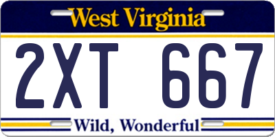 WV license plate 2XT667