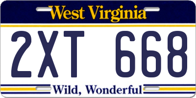 WV license plate 2XT668