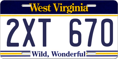 WV license plate 2XT670