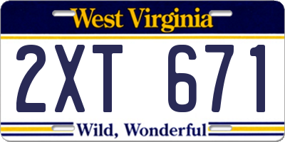 WV license plate 2XT671
