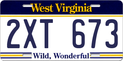 WV license plate 2XT673