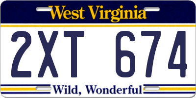 WV license plate 2XT674