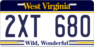WV license plate 2XT680
