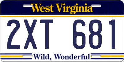 WV license plate 2XT681