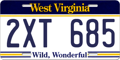 WV license plate 2XT685