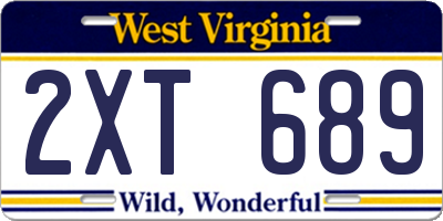WV license plate 2XT689