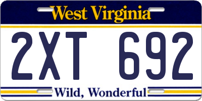 WV license plate 2XT692