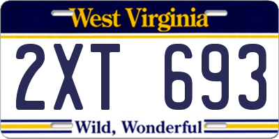 WV license plate 2XT693