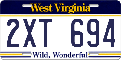 WV license plate 2XT694