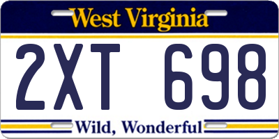 WV license plate 2XT698
