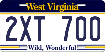 WV license plate 2XT700