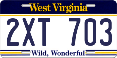 WV license plate 2XT703