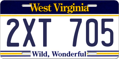 WV license plate 2XT705