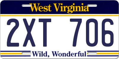 WV license plate 2XT706