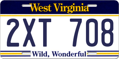 WV license plate 2XT708