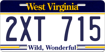 WV license plate 2XT715
