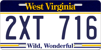 WV license plate 2XT716