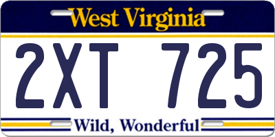 WV license plate 2XT725