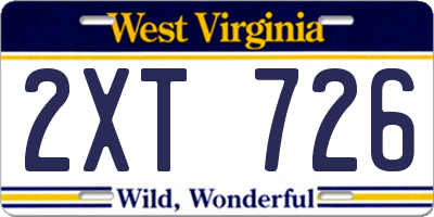 WV license plate 2XT726