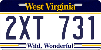 WV license plate 2XT731