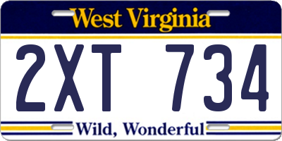 WV license plate 2XT734