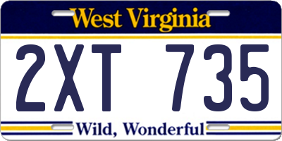 WV license plate 2XT735