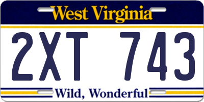 WV license plate 2XT743