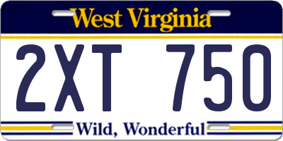 WV license plate 2XT750